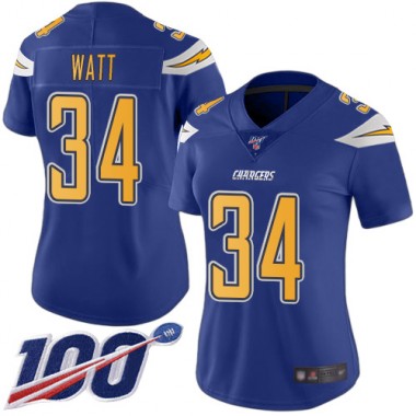Los Angeles Chargers NFL Football Derek Watt Electric Blue Jersey Women Limited 34 100th Season Rush Vapor Untouchable